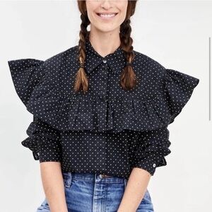 Clare V. Charlotte Polka-Dot Button Down Blouse Size S